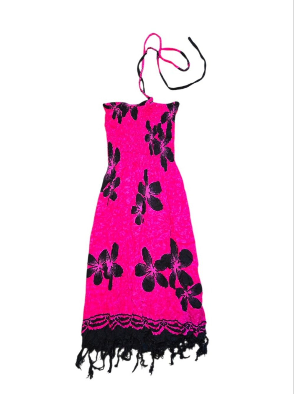 Hot Pink & Black Floral Halter Beach Cover-Up